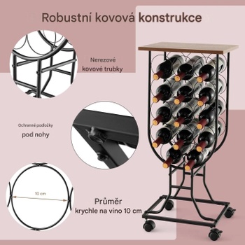 Stojan s kolieskami na 14 fliaš vína 107G67DK, 38 x 30 x 82 cm, čierno / hnedý - A