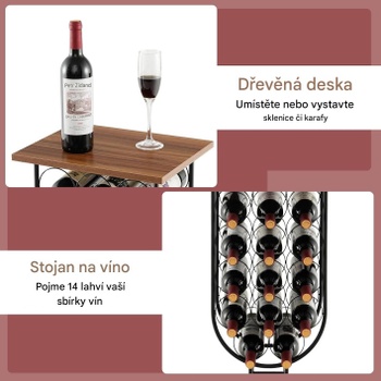 Stojan s kolieskami na 14 fliaš vína 107G67DK, 38 x 30 x 82 cm, čierno / hnedý - A