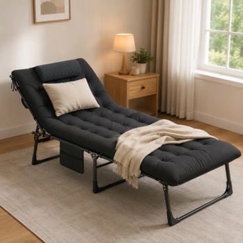 Skladacie kempingové lehátko s odnímateľným matracom NP12637BK, 70 x 175 x 71 cm, čierna - A