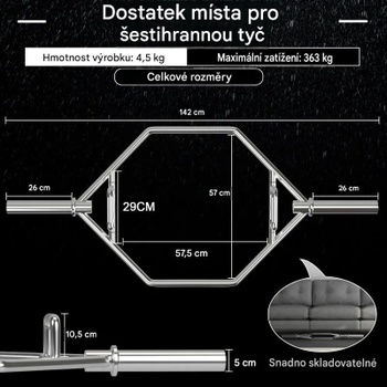 Šesťhranná hrazda SP37185SL, nosnosť 363 kg, strieborná - A