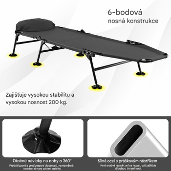 Skladacie ležadlo so 6násobným nastaviteľným operadlom YA21807YJDEDE, 194 x 66 x 29 cm, do 200 kg, šedý
