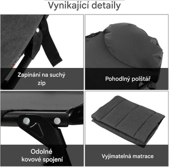 Skladacie ležadlo so 6násobným nastaviteľným operadlom YA21807YJDEDE, 194 x 66 x 29 cm, do 200 kg, šedý