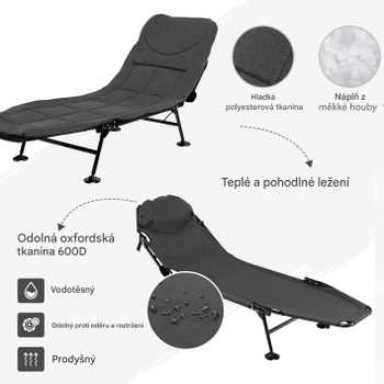 Skladacie ležadlo so 6násobným nastaviteľným operadlom YA21807YJDEDE, 194 x 66 x 29 cm, do 200 kg, šedý