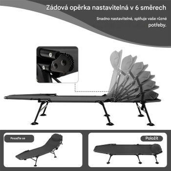 Skladacie ležadlo so 6násobným nastaviteľným operadlom YA21807YJDEDE, 194 x 66 x 29 cm, do 200 kg, šedý