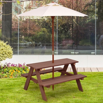 Detský piknikový stôl 3 v 1 s odnímateľným slnečníkom NP12192, 89 x 79 x 50 cm, hnedý - A