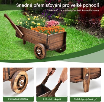 Rustikálny drevený kvetináč s kolieskami TAN3929CF, 81 x 40 x 39 cm, hnedý - A