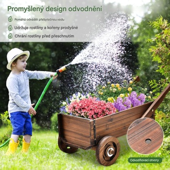 Rustikálny drevený kvetináč s kolieskami TAN3929CF, 81 x 40 x 39 cm, hnedý - A