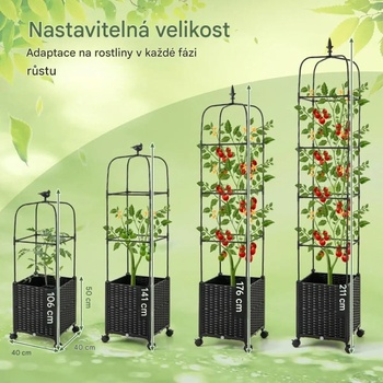 Kvetináč na kolieskach s mriežkou GT4402, výškovo nastaviteľná, čierna - A