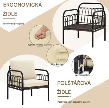 3dielna sada ratanového záhradného nábytku GX-HW71583BN, s vankúšmi, béžová - B