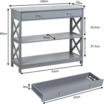 Konzolový stolík so zásuvkou KZ99023MUFR, 100 x 30 x 80 cm, sivý - A