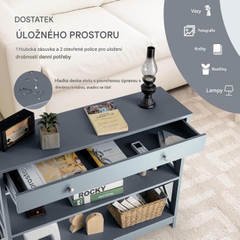 Konzolový stolík so zásuvkou KZ99023MUFR, 100 x 30 x 80 cm, sivý - A