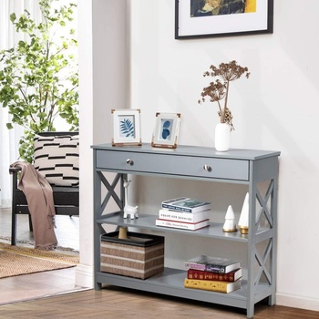 Konzolový stolík so zásuvkou KZ99023MUFR, 100 x 30 x 80 cm, sivý - A