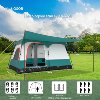 Priestranný rodinný kempingový stan s 2 miestnosťami NP12016GN-L, vodotesný, modro/biely - A