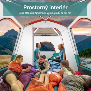 Priestranný rodinný kempingový stan s 2 miestnosťami NP12016GN-L, vodotesný, modro/biely - A