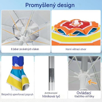 Plážový slnečník s prepravnou taškou 45938083, UPF50+, 178Ø x 206 cm, viacfarebný - A