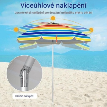 Plážový slnečník s prepravnou taškou 45938083, UPF50+, 178Ø x 206 cm, viacfarebný - A