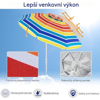 Plážový slnečník s prepravnou taškou 45938083, UPF50+, 178Ø x 206 cm, viacfarebný - A