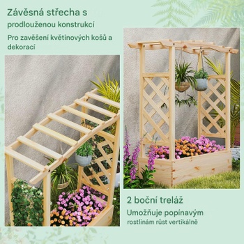 Drevený vyvýšený záhon so závesnou strechou GT4591NA, 114 x 35 x 110 cm, prírodný - A