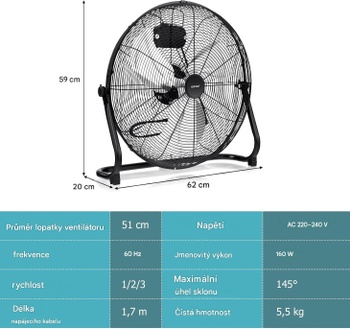 Stojací ventilátor s 3 rýchlosťami ES10269DE-SL, 51 cm, 160 W, strieborný - A