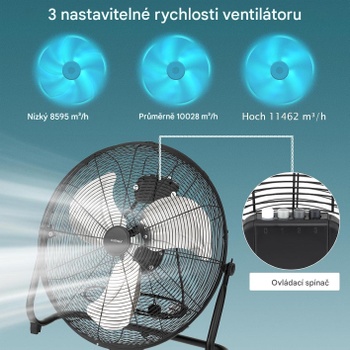 Stojací ventilátor s 3 rýchlosťami ES10269DE-SL, 51 cm, 160 W, strieborný - A