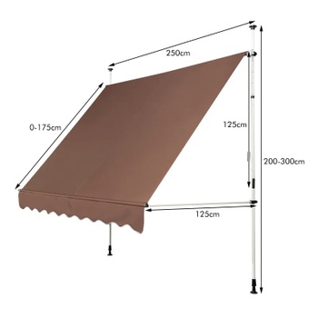 Nastaviteľná markíza OP70317CF, 250 cm, hnedá - A