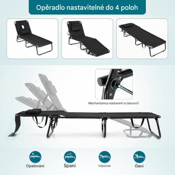 4polohové skladacie ležadlo 109GOT47, s odnímateľnými vankúšmi, 165 x 64 x 85 cm, čierne - A