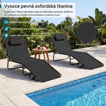 4polohové skladacie ležadlo 109GOT47, s odnímateľnými vankúšmi, 165 x 64 x 85 cm, čierne - A