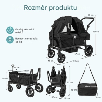 Kočík 2v1 s nastaviteľnou rukoväťou a odnímateľnou strieškou BC10302BK, čierny - A