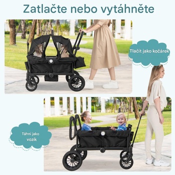 Kočík 2v1 s nastaviteľnou rukoväťou a odnímateľnou strieškou BC10302BK, čierny - A