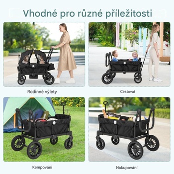 Kočík 2v1 s nastaviteľnou rukoväťou a odnímateľnou strieškou BC10302BK, čierny - A