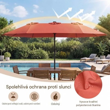 Dvojitý slnečník s LED osvetlením a stojanom NP13260DE-OR, 460 x 285 cm, oranžový - A