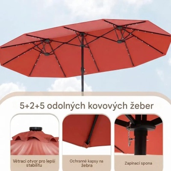 Dvojitý slnečník s LED osvetlením a stojanom NP13260DE-OR, 460 x 285 cm, oranžový - A