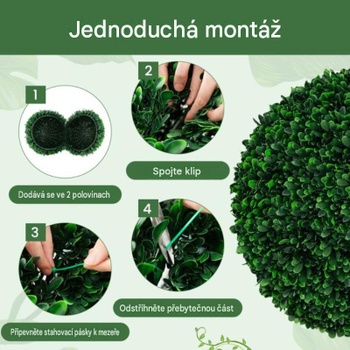 Umelé rastlinné trávne gule HZ10291-M, pre vnútornú i vonkajšiu dekoráciu, zelené - A