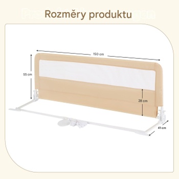 Zábrana na postieľku pre batoľatá BS10044BE, 150 cm, s odnímateľným poťahom, béžová - A