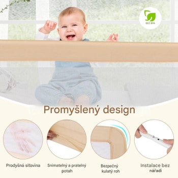 Zábrana na postieľku pre batoľatá BS10044BE, 150 cm, s odnímateľným poťahom, béžová - A