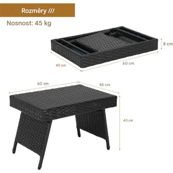 Polyratanový záhradný stôl HW69576DK, nosnosť 45 kg, čierny - A
