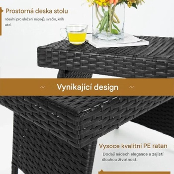 Polyratanový záhradný stôl HW69576DK, nosnosť 45 kg, čierny - A