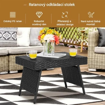 Polyratanový záhradný stôl HW69576DK, nosnosť 45 kg, čierny - A