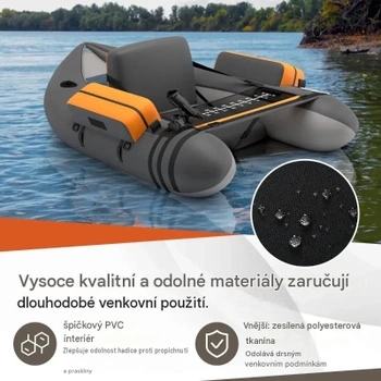 Nafukovací rybársky čln s nastaviteľným operadlom FT10001HS, 135 x 109 x 54 cm, sivý - B
