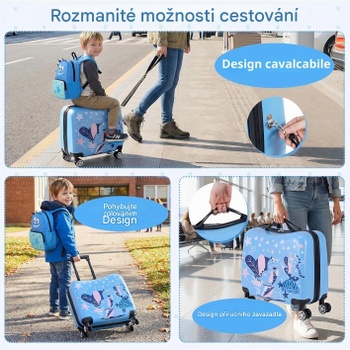 Súprava batožiny pre deti MY21114JHDEDE, 2v1, so 4kolesovým ručným vozíkom a batohom, modrá - A