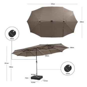 Dvojitý slnečník s LED osvetlením a stojanom NP13260DE-CF, 470 x 285 cm, hnedý - A