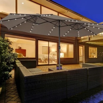 Dvojitý slnečník s LED osvetlením a stojanom NP13260DE-CF, 470 x 285 cm, hnedý - A