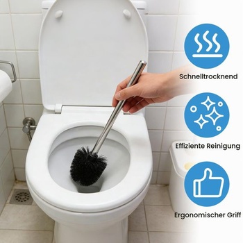 10dielna sada toaletných kief s 2 rukoväťami z nerezovej ocele, čierna, priemer 8 cm, vymeniteľná