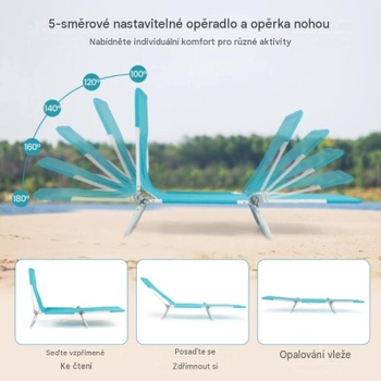 Súprava 2 skladacích plážových ležadiel s nastaviteľným operadlom NP12548NY-2, nosnosť 150 kg, modré - B