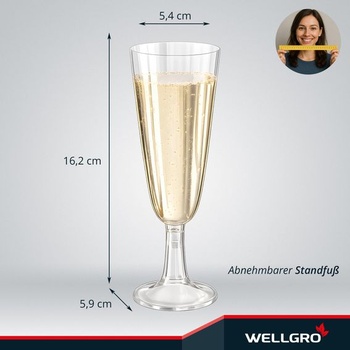 WELLGRO Opakovaně použitelné plastové sklenice na šampaňské – 30 kusů – Průhledné plastové sklenice