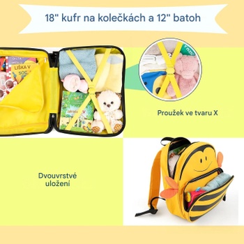 Detský kufor na kolieskach a batoh MY21114JHDEDE, čierno/žltý - A