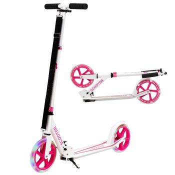 Skladacia kolobežka SP38153PI, výškovo nastaviteľná, LED kolesá, nosnosť 100 kg, bielo/ružová - A
