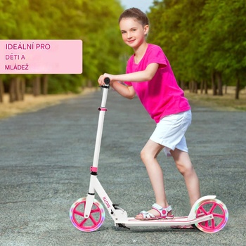 Skladacia kolobežka SP38153PI, výškovo nastaviteľná, LED kolesá, nosnosť 100 kg, bielo/ružová - A
