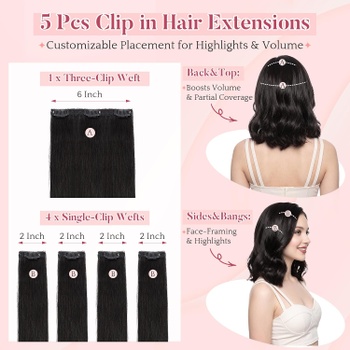 Clip in pravé vlasy SEGO 25 cm, 5 ks