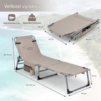 Skladacie ležadlo s opierkou hlavy a bočným vreckom QS44591VDDE, nastaviteľné, béžové - A